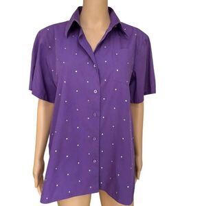 Infinity vintage cotton blend purple rhinestone beaded blouse size L